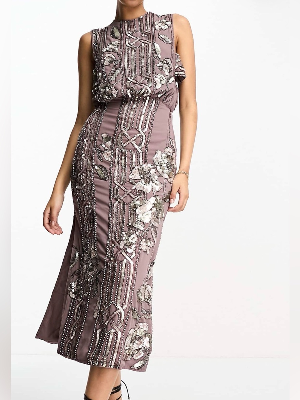 ASOS Floral embellished maxi dress in mauve